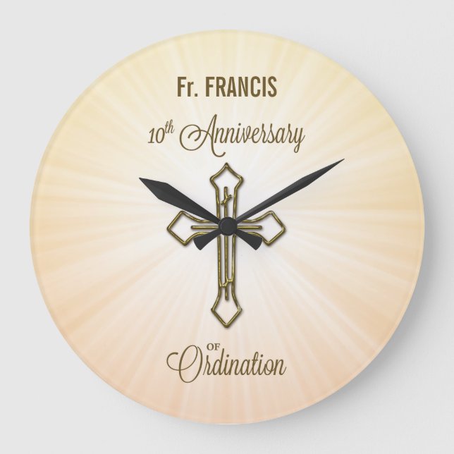 Grande Horloge Ronde Nom personnalisé, 10e anniversaire de l'ordination (Recto)