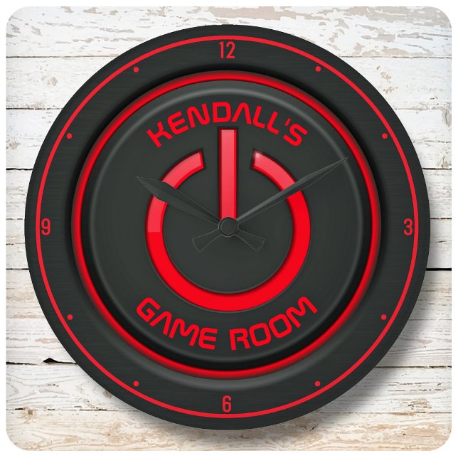 Grande Horloge Ronde NOM PERSONNALISÉ Bouton d'alimentation Neon Pannea (Créateur téléchargé)