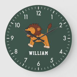 Grande Horloge Ronde Nom Personnalisé Cute Lion Retour À L'École
