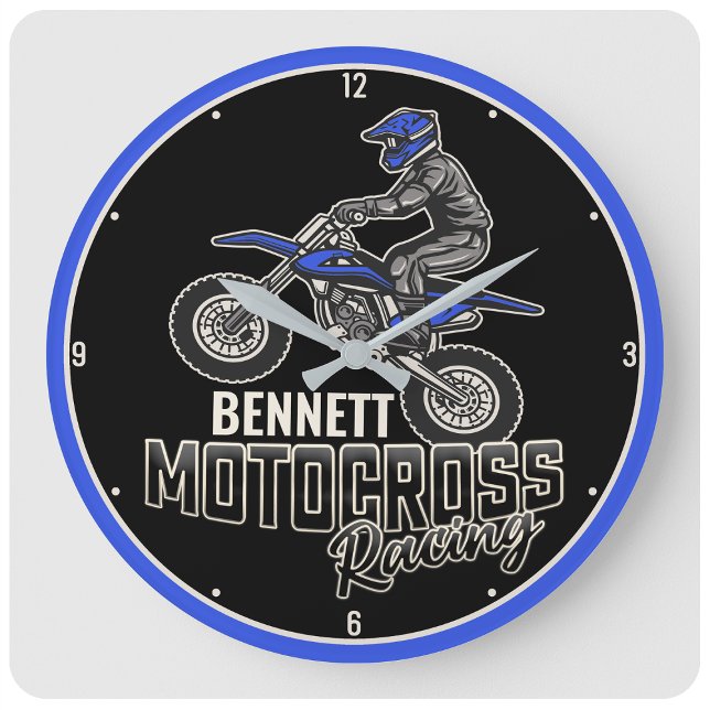 Grande Horloge Ronde Nom personnalisé Dirt Vélo Rider Motocross Racing (Créateur téléchargé)
