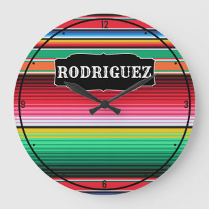 Grande Horloge Ronde Nom personnalisé Espagnol Serape Cuisine Mexicaine