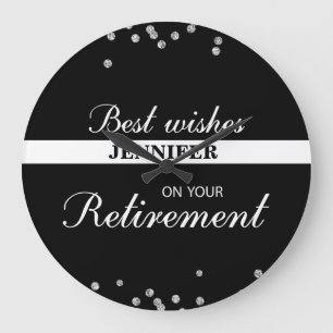 Grande Horloge Ronde Nom personnalisé, Félicitations à la retraite Noir