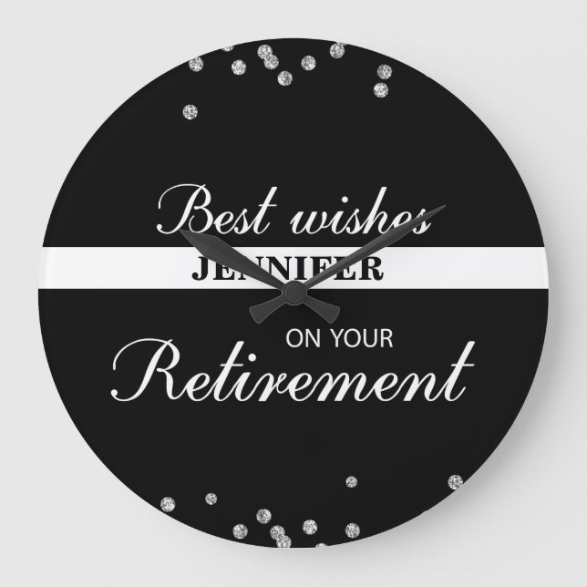 Grande Horloge Ronde Nom personnalisé, Félicitations à la retraite Noir (Recto)