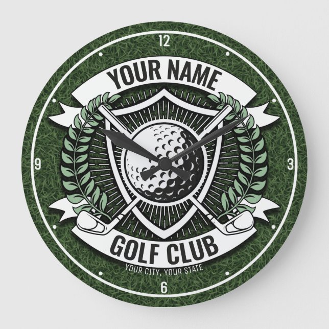 Grande Horloge Ronde NOM personnalisé Golfer Golf Club Turf Clubhouse (Recto)