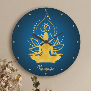 Grande Horloge Ronde Nom personnalisé Lotus & Om Yoga Namaste