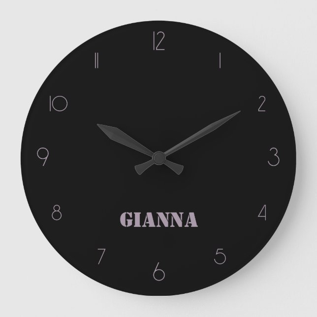 Grande Horloge Ronde Nom quartz Rose noir minimaliste et élégant (Recto)