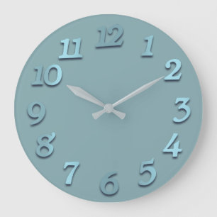 Grande Horloge Ronde Nombre minimal Gris bleu pastel Aqua