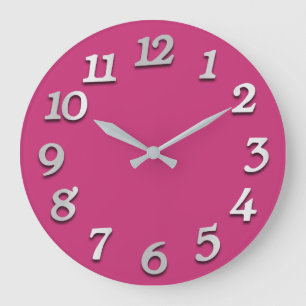Grande Horloge Ronde Nombre minimal Gris Gris Monnaie rose Fuchsia