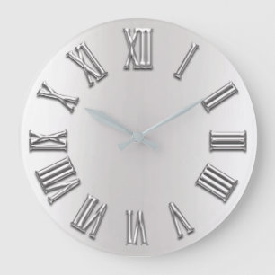 Grande Horloge Ronde Nombre romain argenté gris métallique gris de