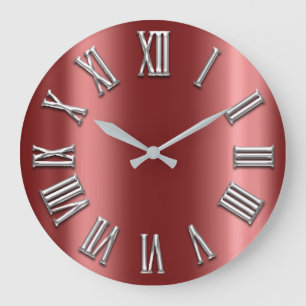 Grande Horloge Ronde Nombre romain argenté gris métallique gris de