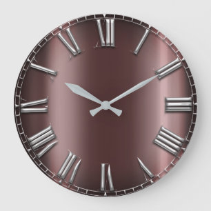 Grande Horloge Ronde Nombre romain métallique marron de gris argenté 