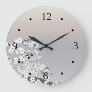 Grande Horloge Ronde Nombres beiges de Taupe de hibou mignon