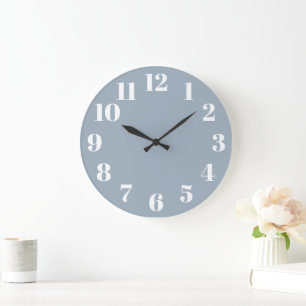 Grande Horloge Ronde Nombres branchés bleu poussiéreux