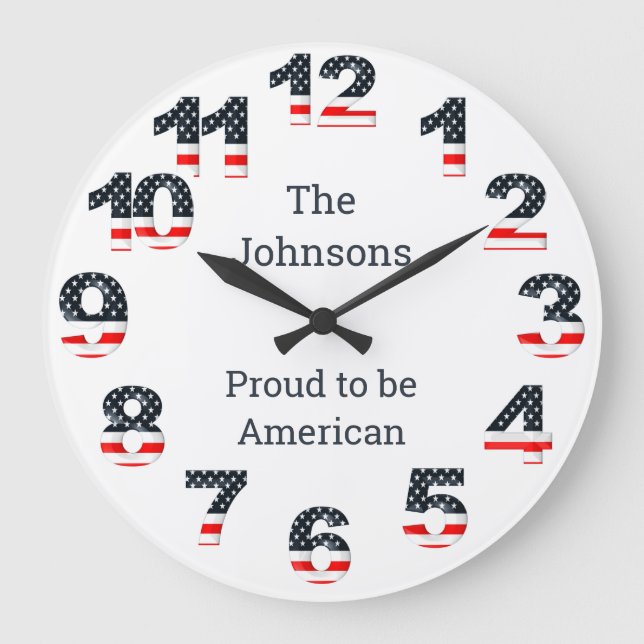 Grande Horloge Ronde Nombres de drapeau américain personnalisés Grande  (Recto)
