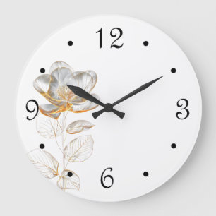 Grande Horloge Ronde Nombres de fleurs d'or