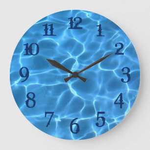 Grande Horloge Ronde Nombres de Splash Bleu Marine Piscine Aqua
