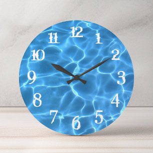 Grande Horloge Ronde Nombres d'éclaboussure blancs Piscine bleue