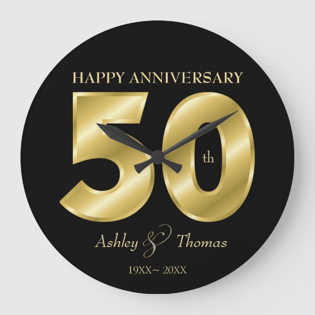 Grande Horloge Ronde Nombres Dorés Brillants (Recto)