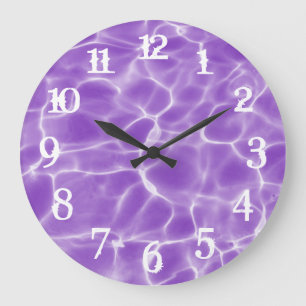 Grande Horloge Ronde Nombres éclaboussures blanches Piscine violette