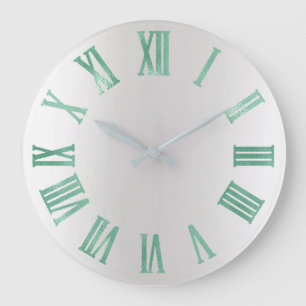 Grande Horloge Ronde Nombres romains argentés métalliques gris verts 
