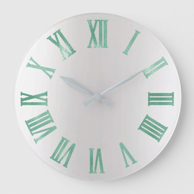 Grande Horloge Ronde Nombres romains argentés métalliques gris verts en (Recto)
