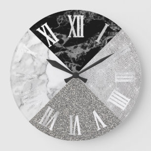 Grande Horloge Ronde Nombres romains de la géométrie argentée grise 