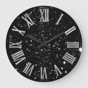 Grande Horloge Ronde Nombres romains gris de parties scintillantes