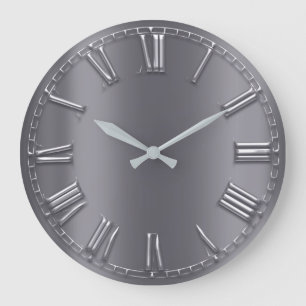 Grande Horloge Ronde Nombres romains métalliques de gris argenté de