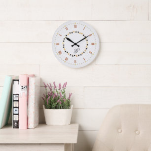 Grande Horloge Ronde Nombres romains Or élégant