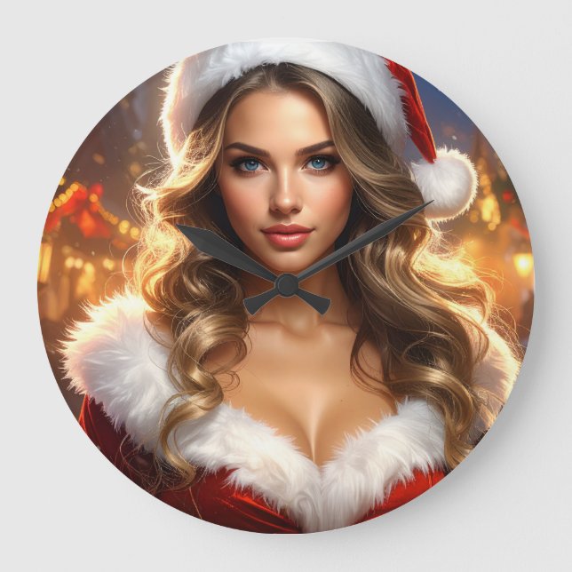 Grande Horloge Ronde Nostalgic Christmas Santa Girl (Recto)