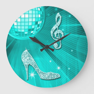 Grande Horloge Ronde Note de musique et talon aiguille scintillants sar