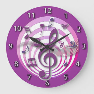 Grande Horloge Ronde Notes musicales de rétro rose de l'effet 3D