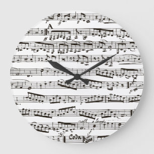 Grande Horloge Ronde Notes musicales en noir et blanc