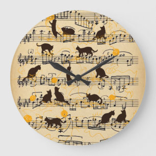 Grande Horloge Ronde Notes musicales et chatons