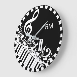 Grande Horloge Ronde Notes musicales et clés brouillées personnalisées