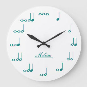 Grande Horloge Ronde Notes musicales personnelles - teal blue