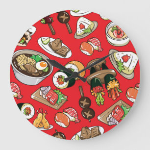 Grande Horloge Ronde Nourriture japonaise : Motif culturel sans couture