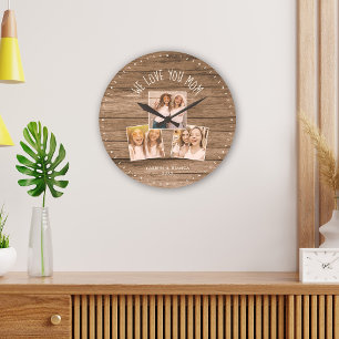 Grande Horloge Ronde NOUS VOUS AIMONS MOM Photo Collage personnalisé Fê