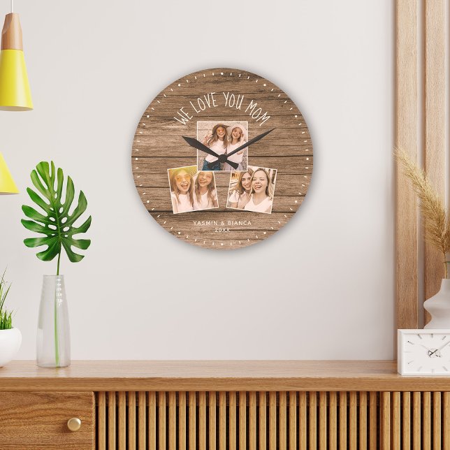 Grande Horloge Ronde NOUS VOUS AIMONS MOM Photo Collage personnalisé Fê (Créateur téléchargé)