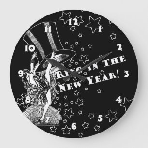 Grande Horloge Ronde Nouvel An vintage Shogirl Et Top Hat