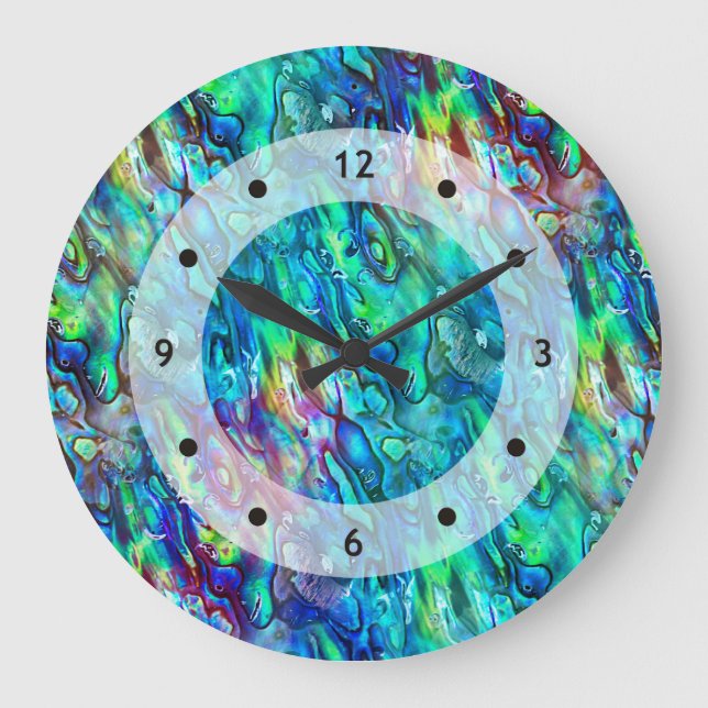 Grande Horloge Ronde Nouvelle-Zélande Abalone Paua Shell Motif 1 (Recto)