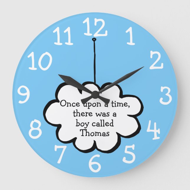 Grande Horloge Ronde Nuage personnalisé avec prénom sur une ficelle (Recto)