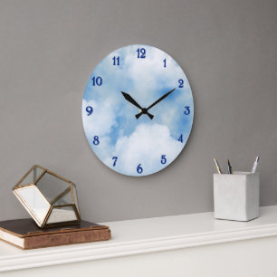 Grande Horloge Ronde Nuages Blancs Douillet