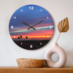 Grande Horloge Ronde Nuages orange et bleu coucher de soleil paysage ph
