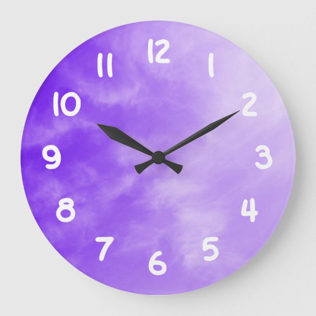 Grande Horloge Ronde Numbers blancs Purple Sky Wall Clock (Recto)