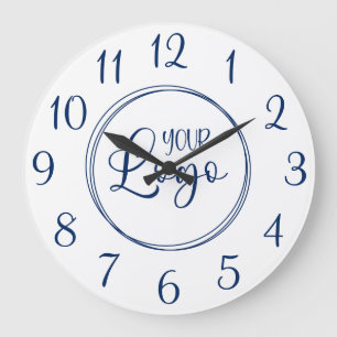 Grande Horloge Ronde Numéro de script élégant bleu marine Logo