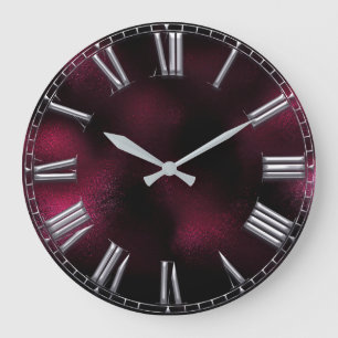 Grande Horloge Ronde Numéro Romain Beet Bourgogne Argent gris Métal