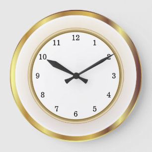 Grande Horloge Ronde Numéros arabes Faux Gold White Trim
