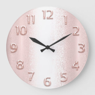 Grande Horloge Ronde Numéros arabes Rose rose Élégant métal 3D
