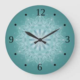 Grande Horloge Ronde Numéros Mandala étoiles turquoise